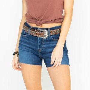 Levi’s High Rise Denim Shorts Stretch Raw Hem Zip